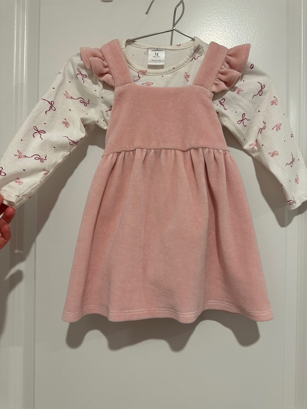 Nordstrom Baby Girl Pink Velvet Dress with Long-sleeve